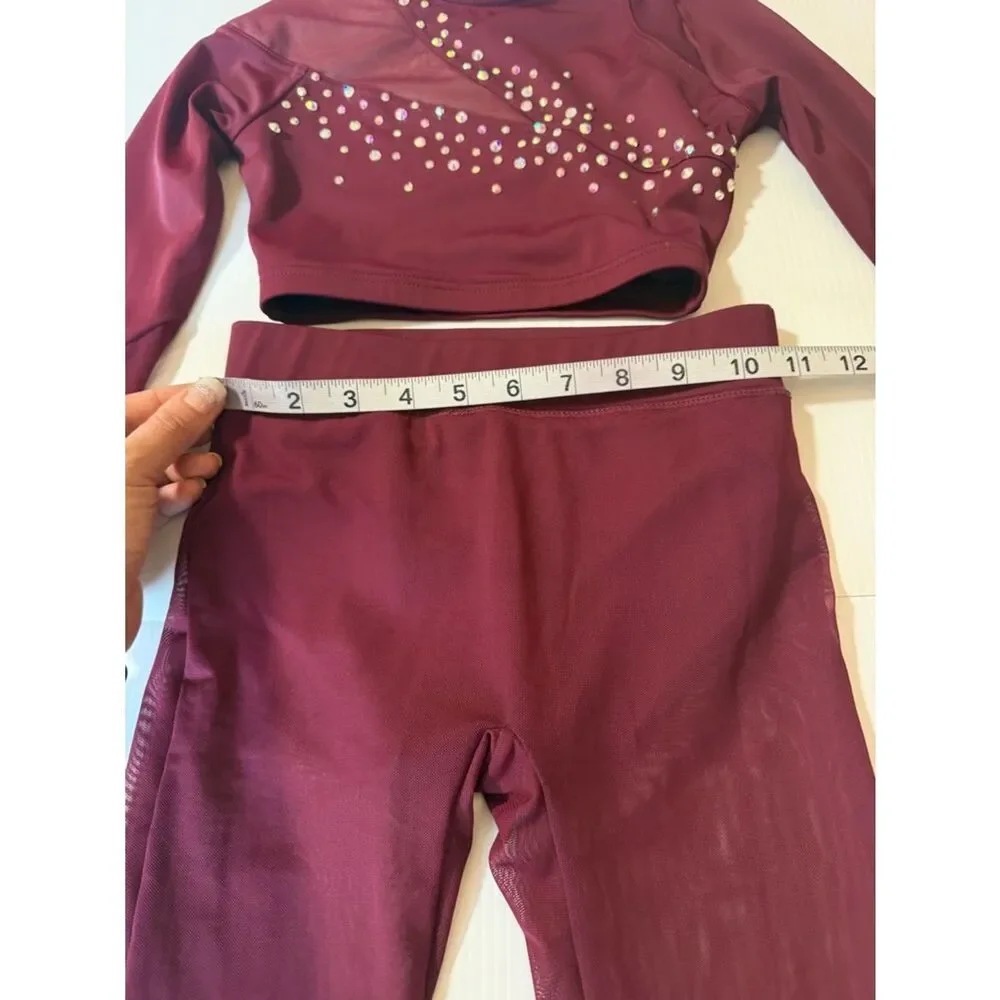 Weissman custom solo dance costume 2 piece burgundy red MT11386 IC- child 7/8